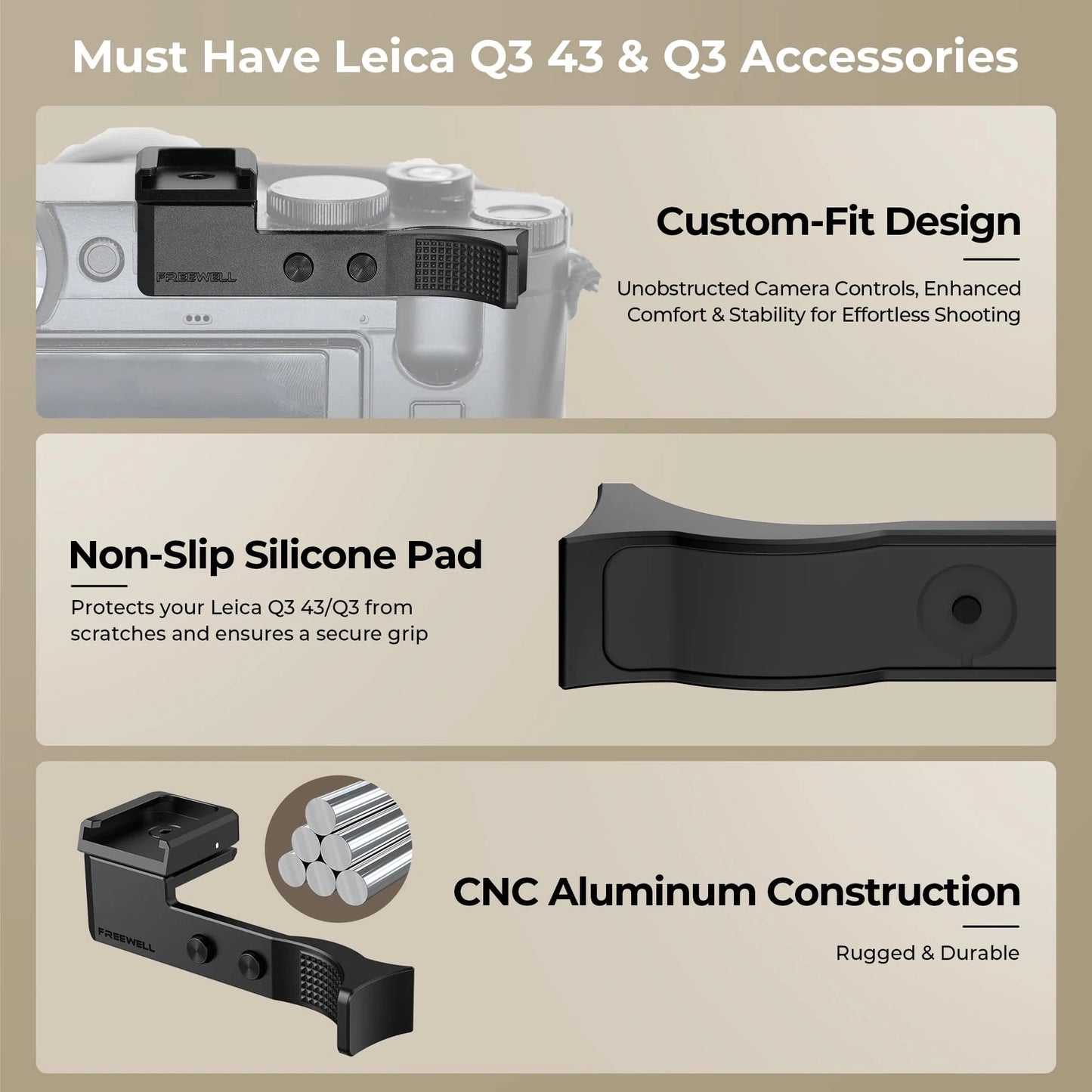 Freewell - Leica Q3 28/43 Thumb Grip with Cold Shoe Mount